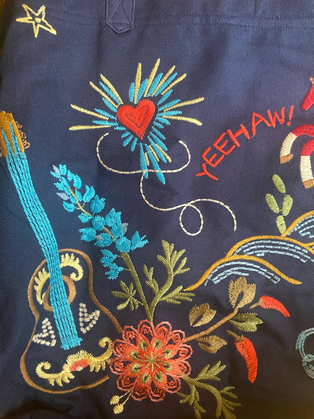 Johnny Was Texas Navy Embroidered Canvas Tote with Multicolor Floral Motif - Picture 7 of 10
